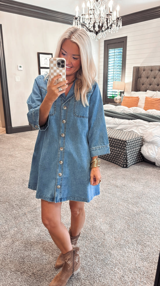 Denim 3/4 Sleeve Mini Dress