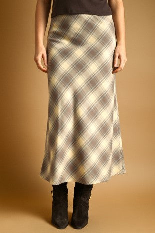 Plaid Bias Cut Midi Skirt