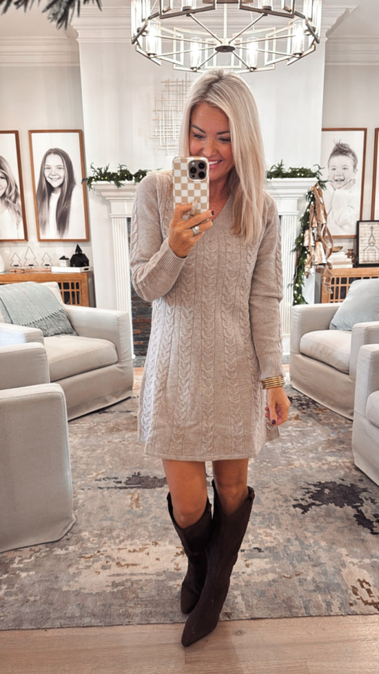 Cable Knit Mini Sweater Dress
