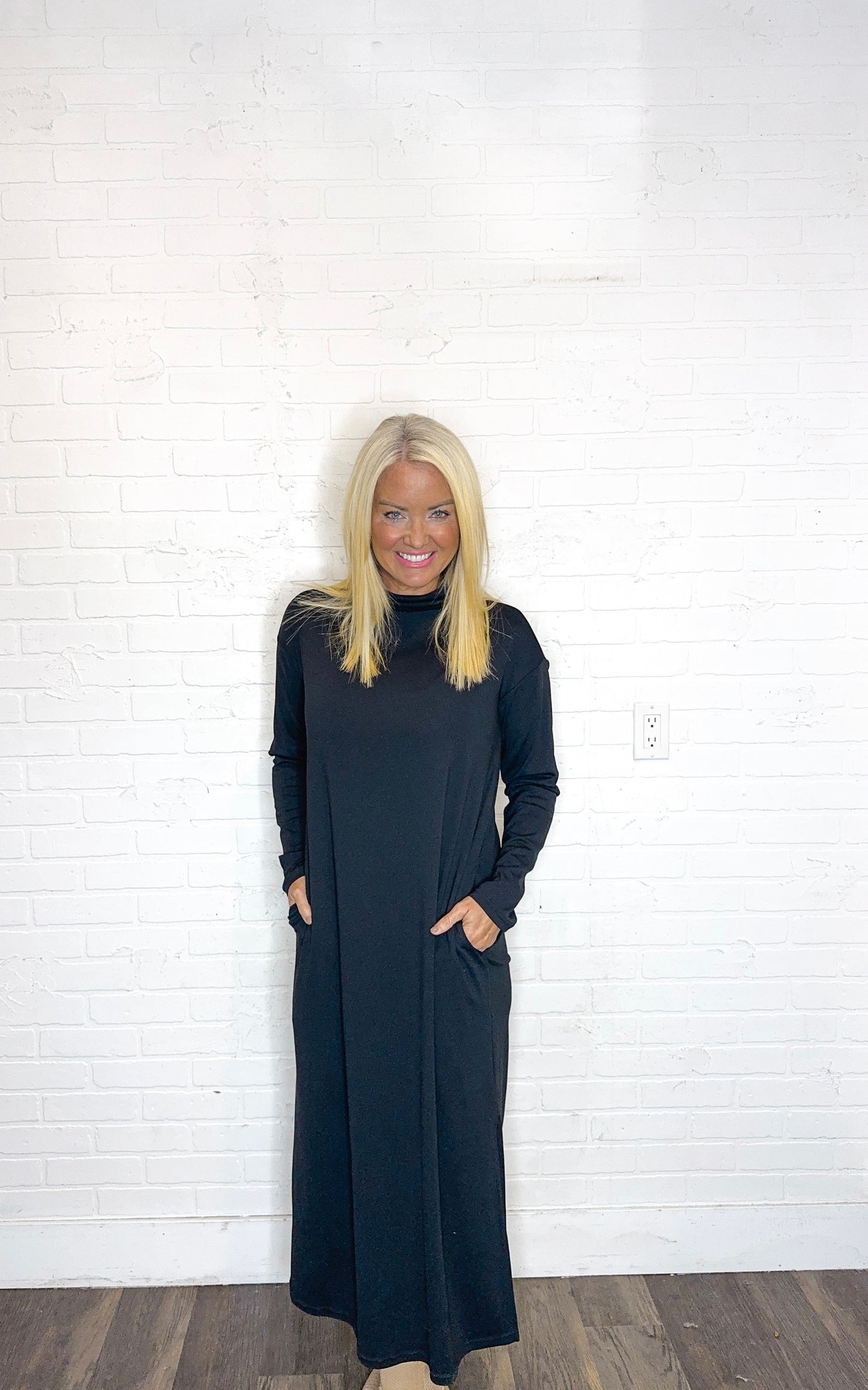 Mock Long Sleeve Midi Dress