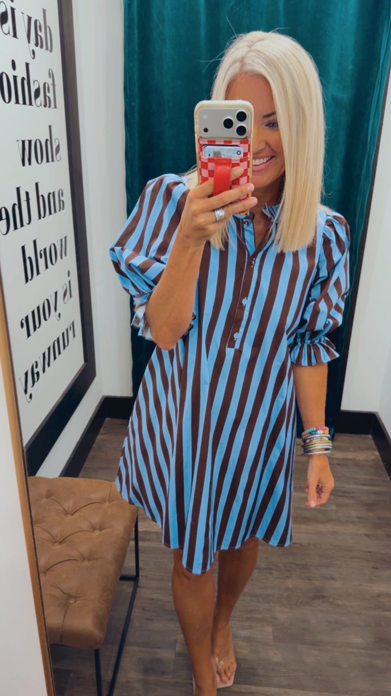 Puff & Ruffle Striped Mini Dress