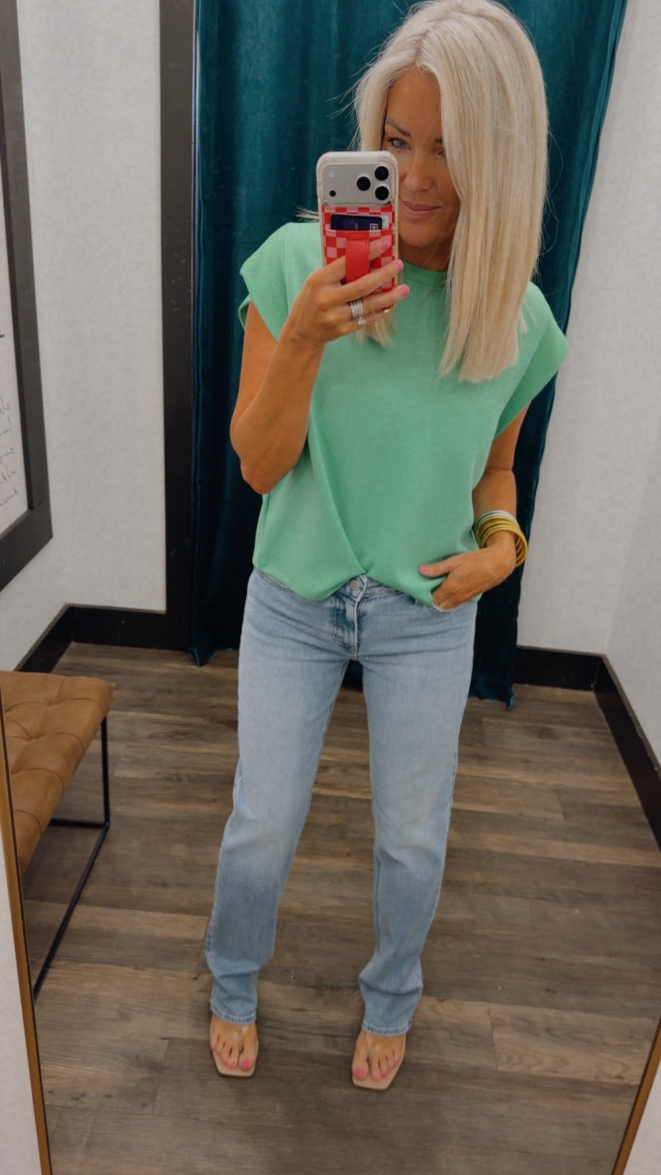 Mid Rise Stovepipe Straight Leg Jean