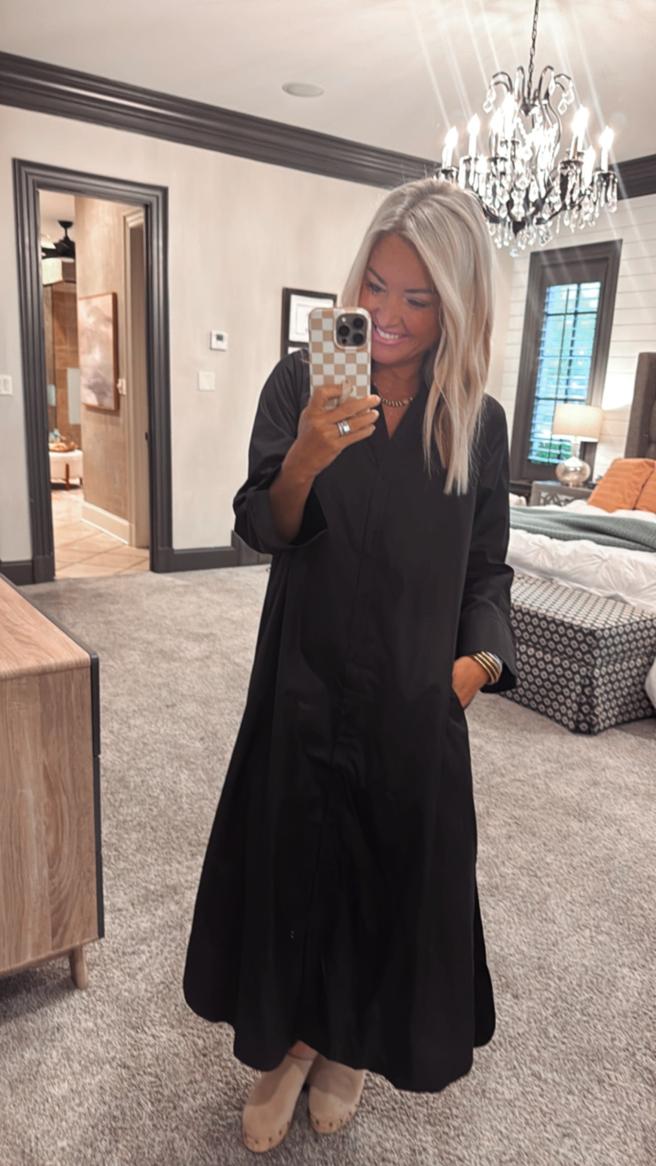 Solid Long Sleeve Midi Dress