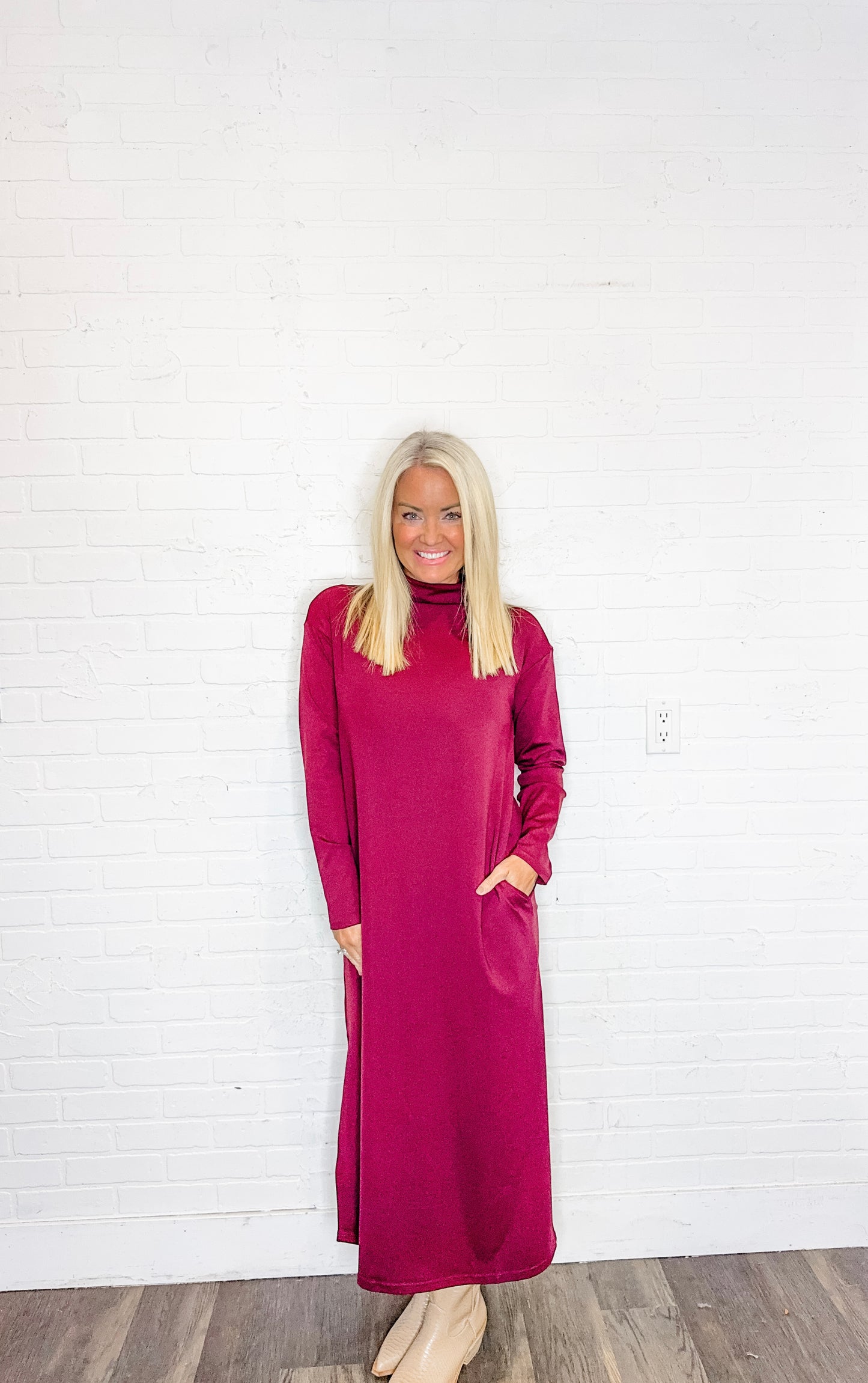 Mock Long Sleeve Midi Dress