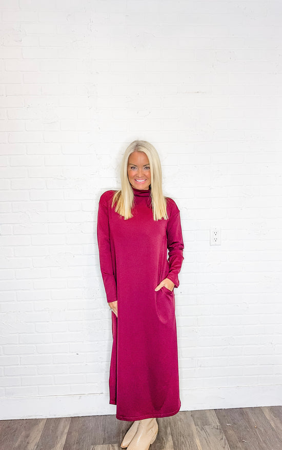Mock Long Sleeve Midi Dress