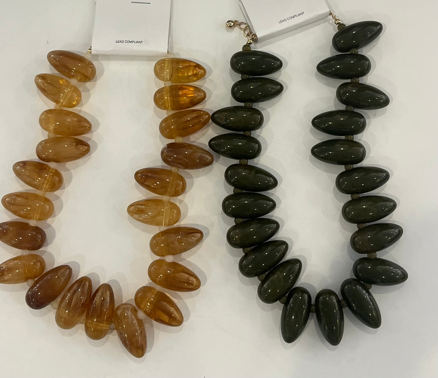 Marbled Resin Oval Beaded Statement Necklace