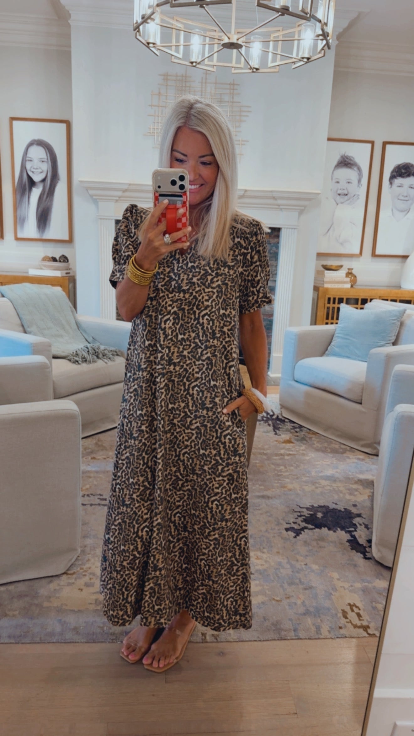 Leopard Print Woven Midi Dress