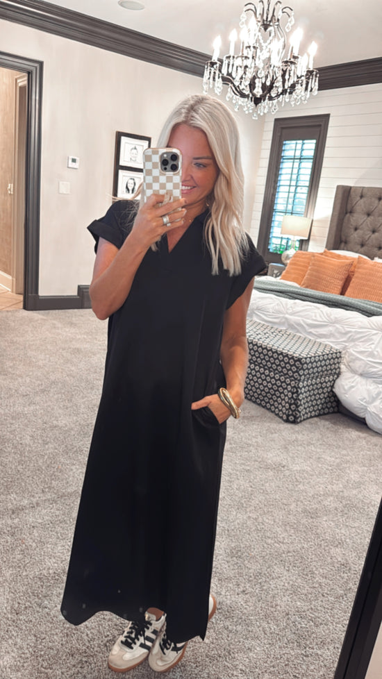 Collared Midi Dress With Pockets
