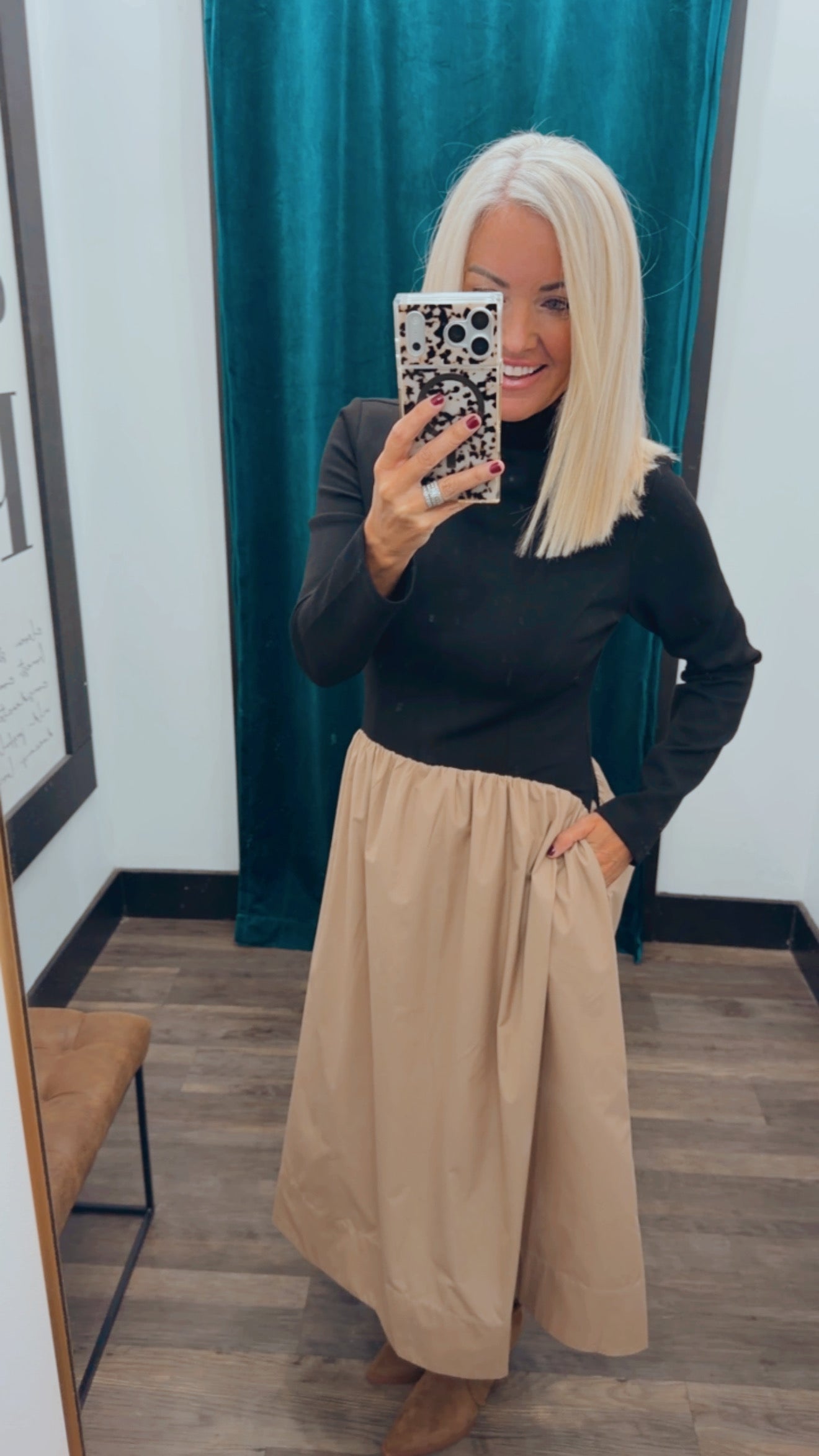 Contrast Mock Midi Dress