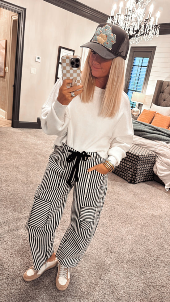 Striped Twill Barrel Pants