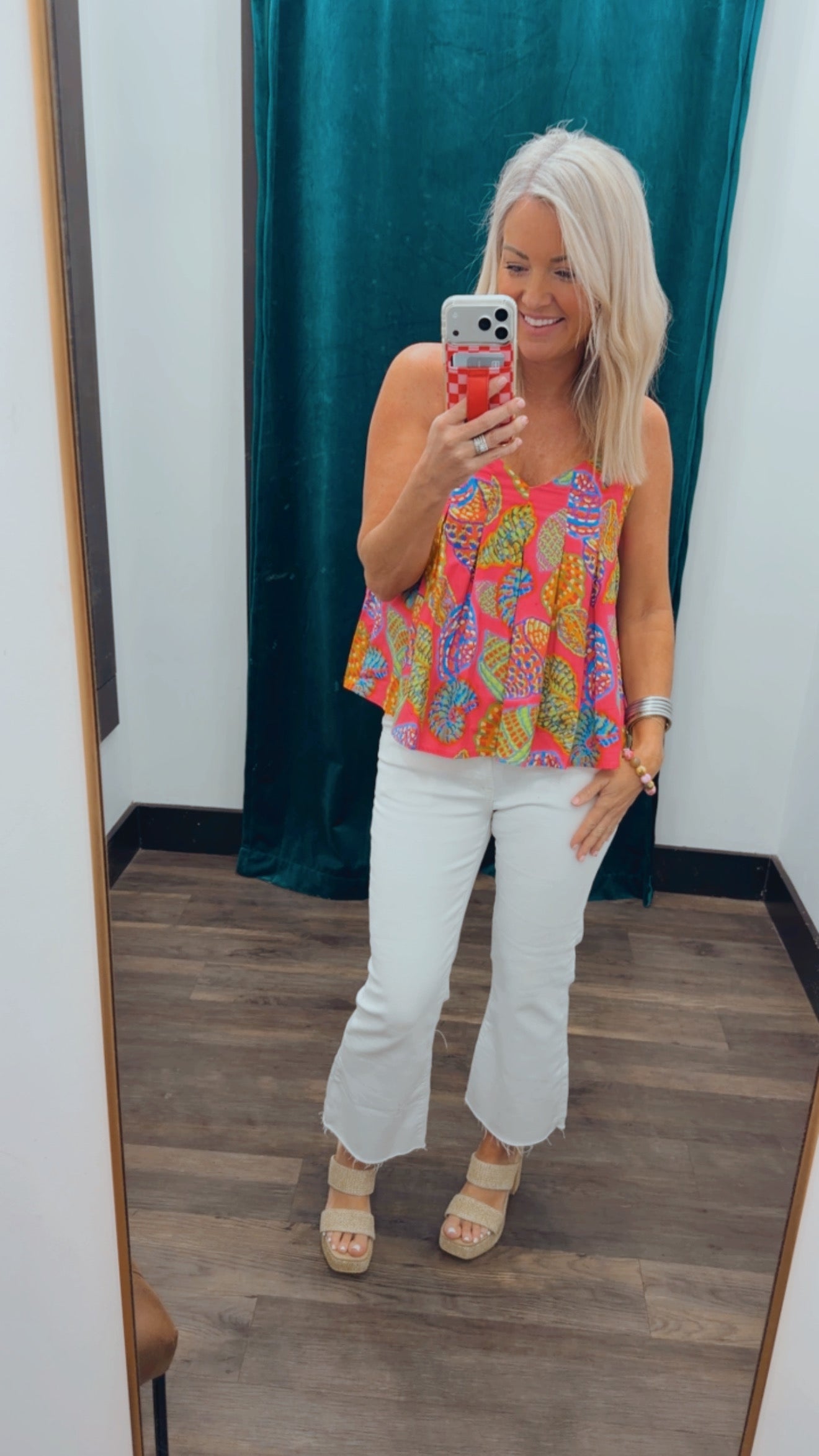 Seashell Print Pleated Tank Top