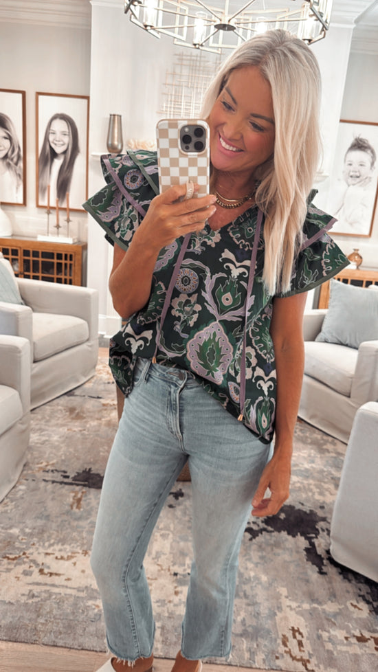 Paisley Print Ruffle Top