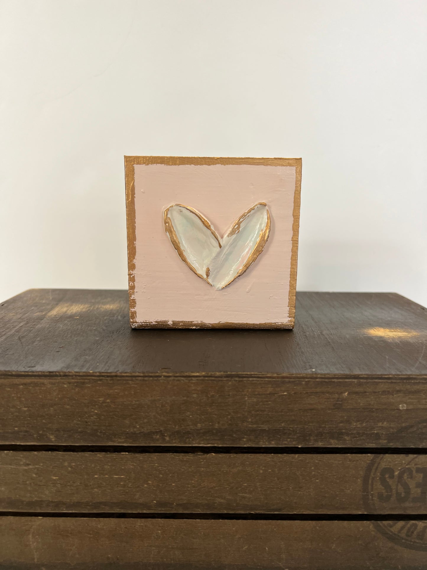 3x3 Heart Valentine Handmade Textured Wood Block