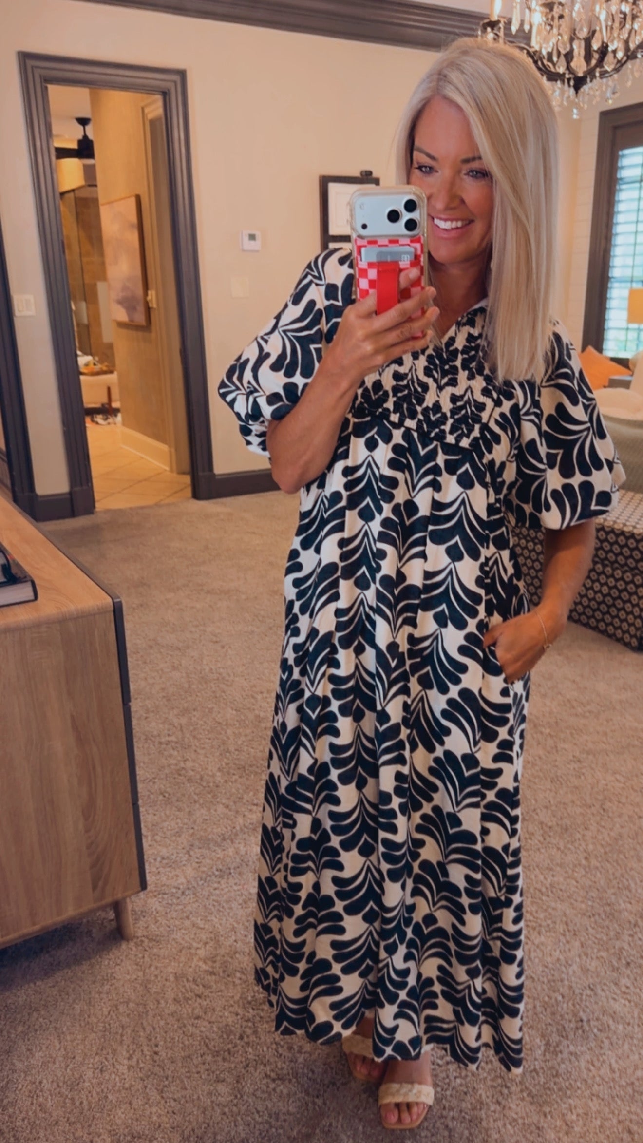 Puff Sleeves Boho Floral Midi Dress