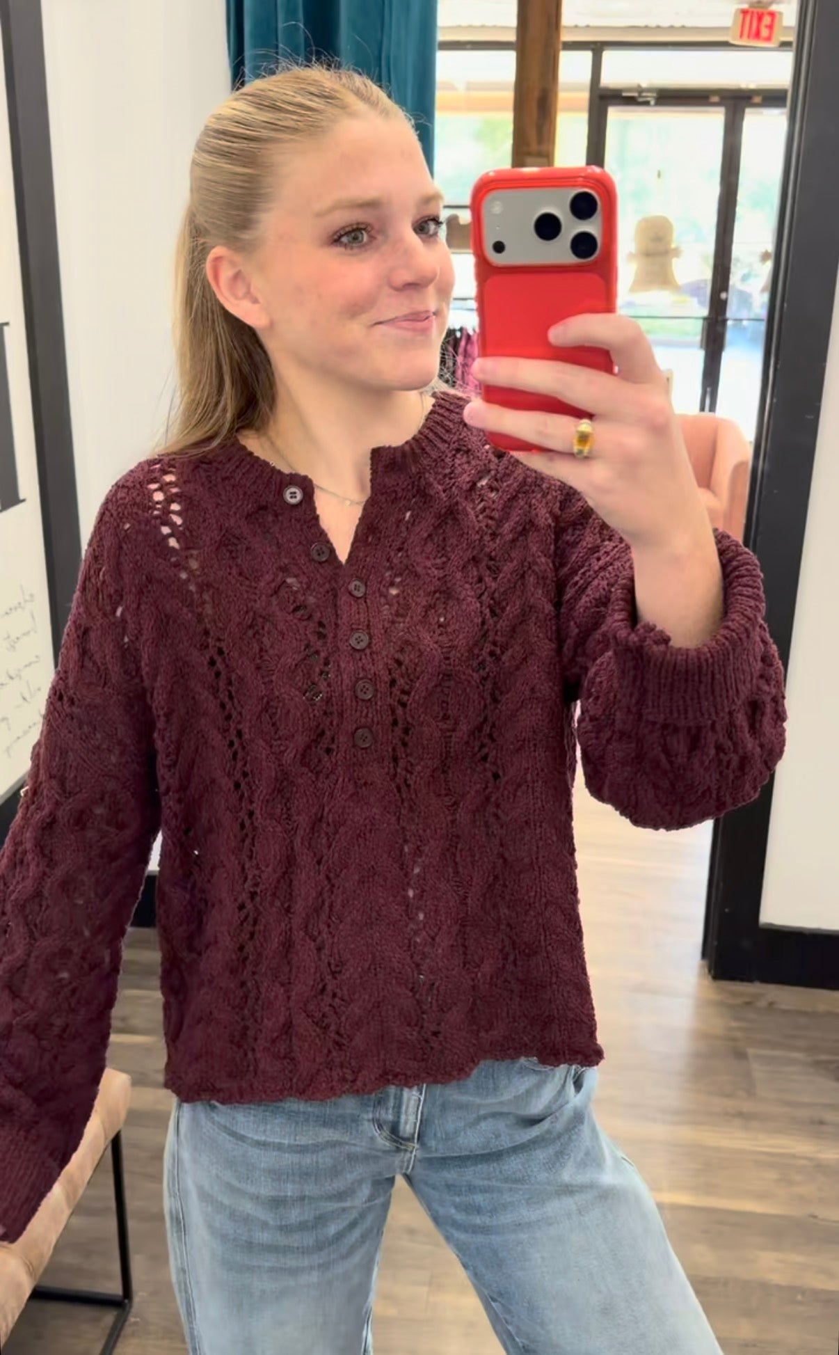 Half Button Open Knit Sweater