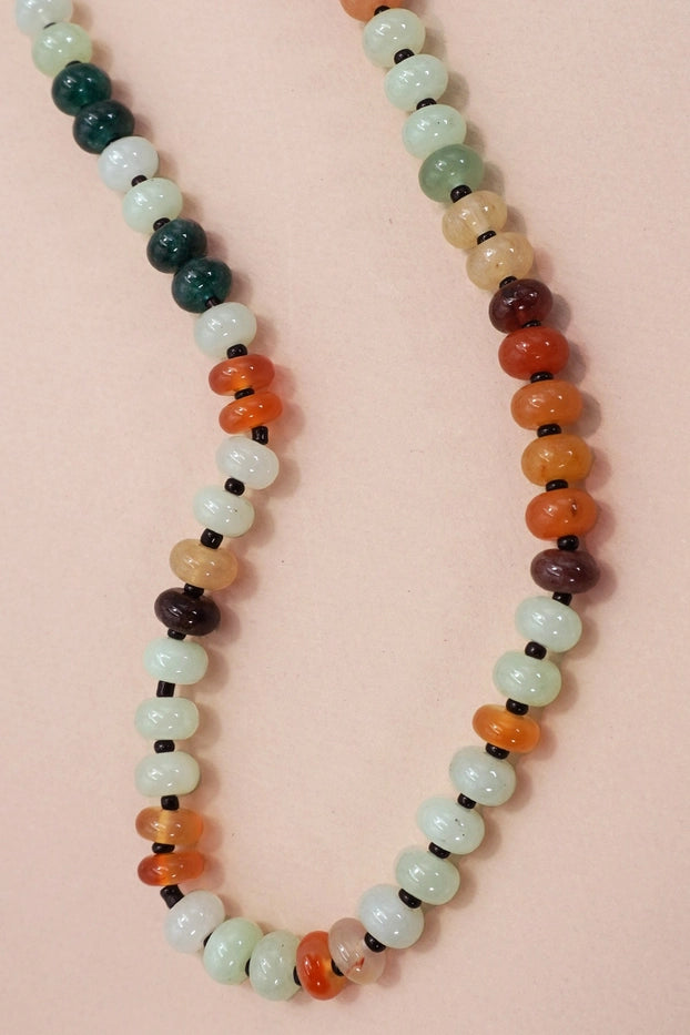 Natural Agate Glass Semi Precious Bead Necklace