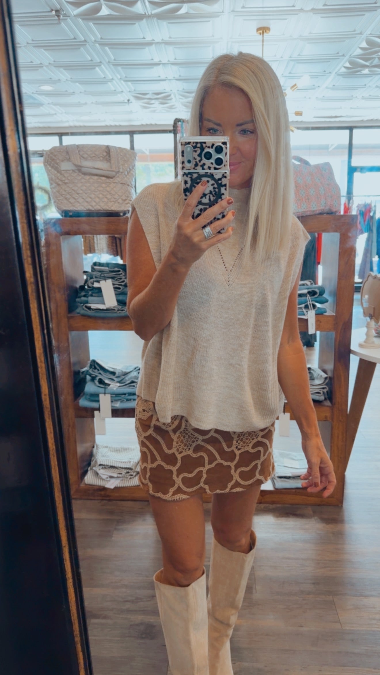 Suede Embroidery Mini Skirt