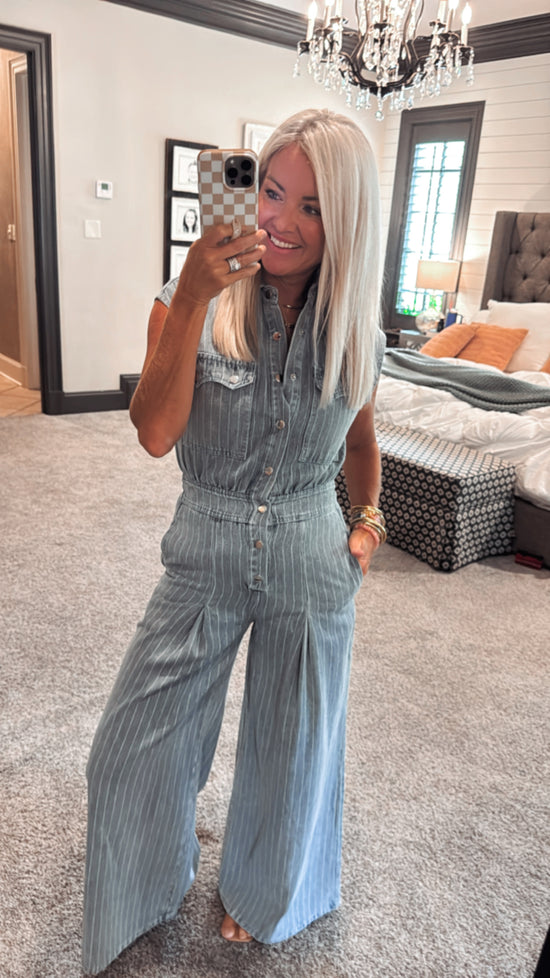 Washed Pin Stripe Jumpsuit