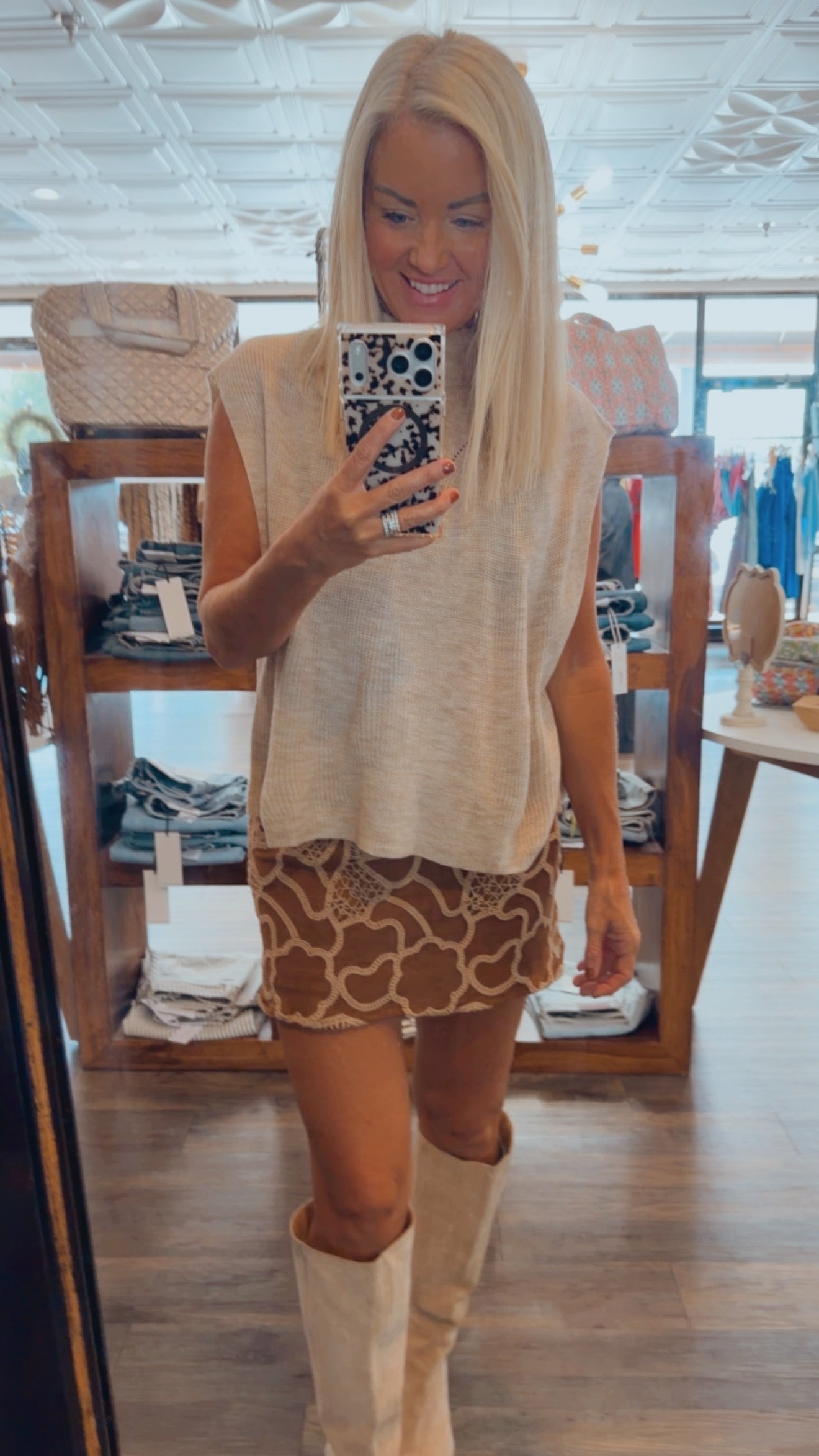 Suede Embroidery Mini Skirt