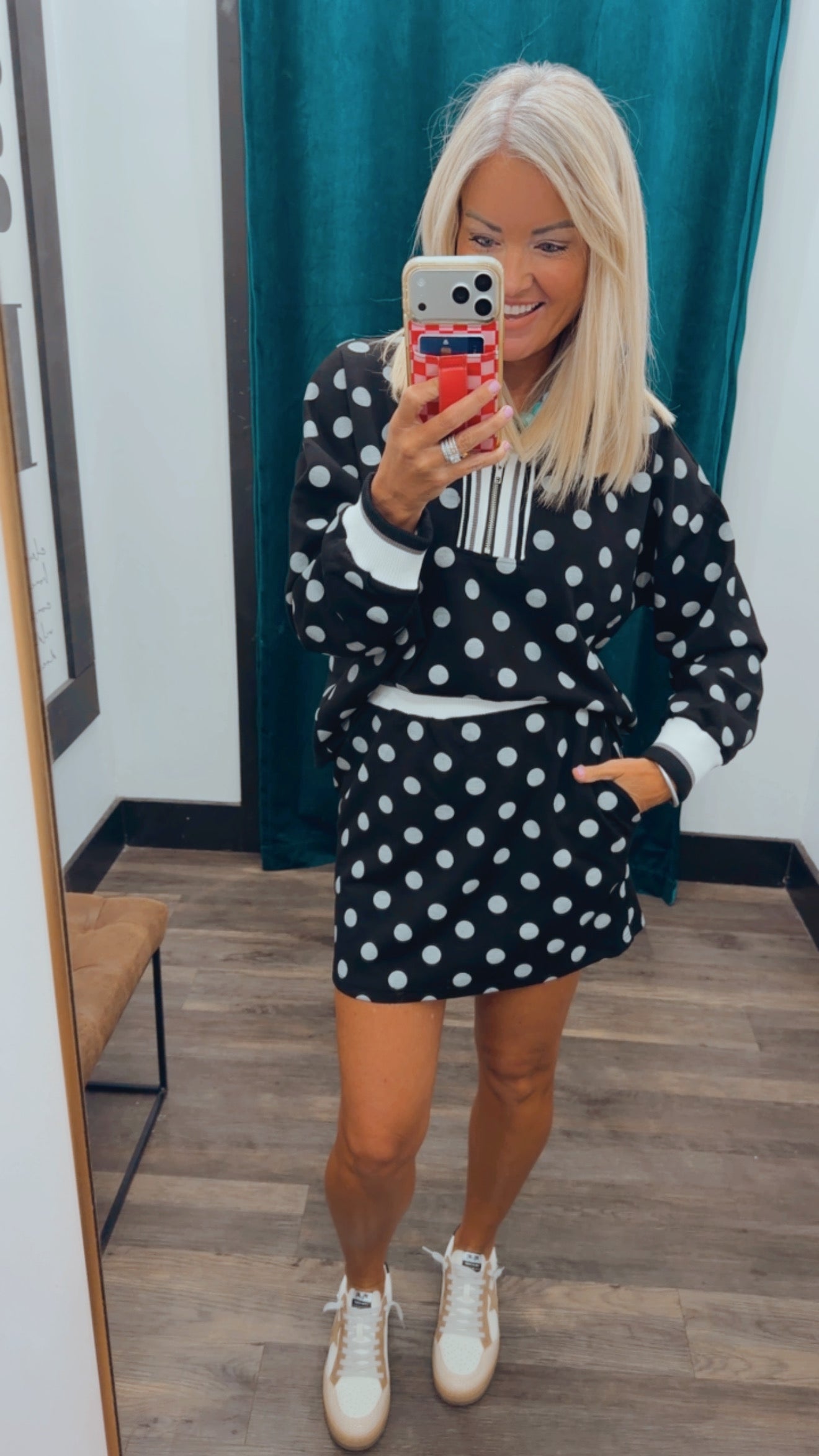 Polka Dot Half Zip Knit Set