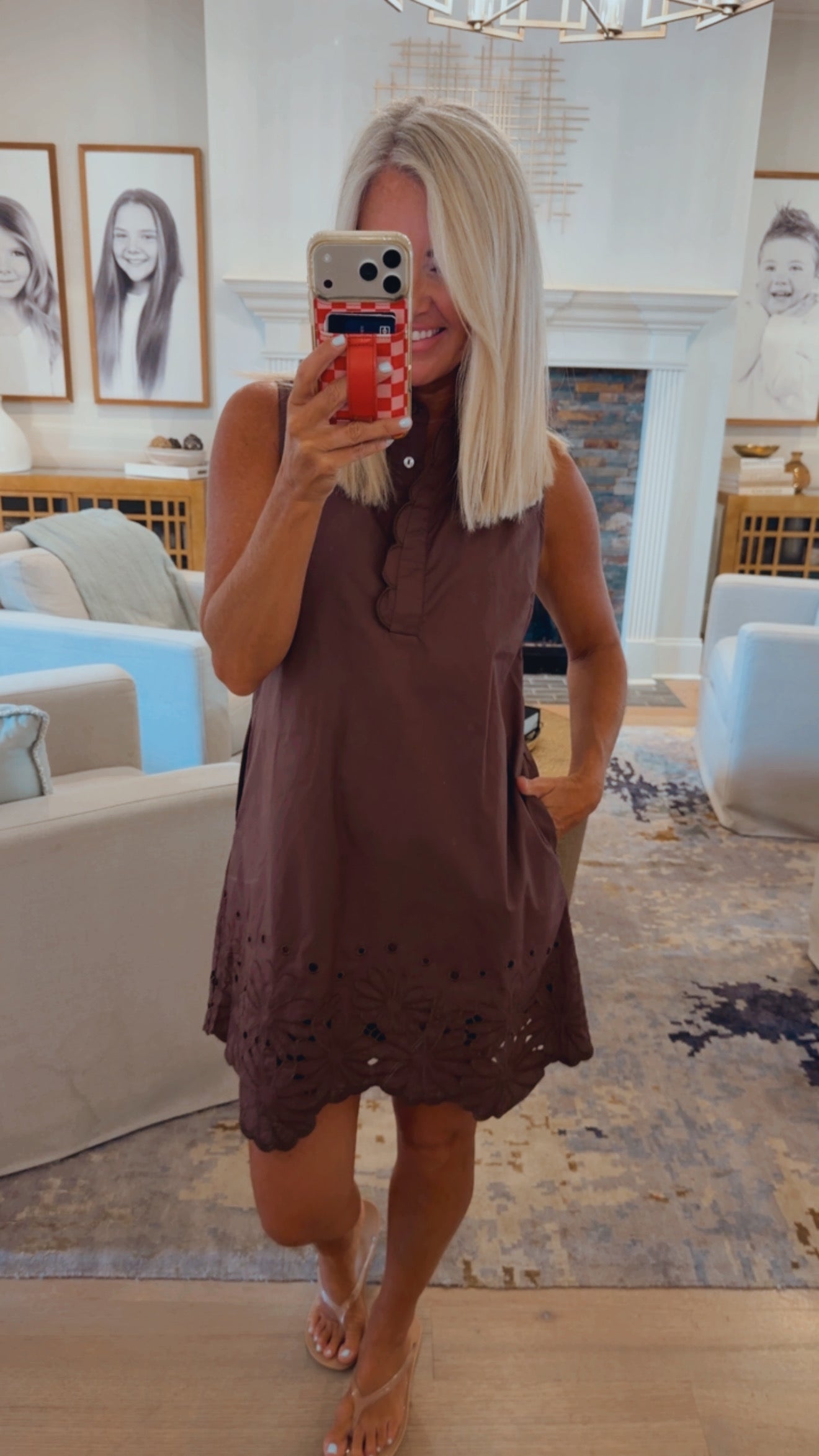 Eyelet Button Front Dress