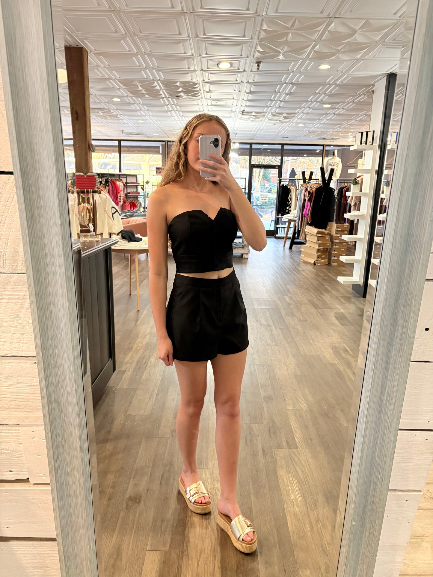 Button Down Tube Top And Shorts Set