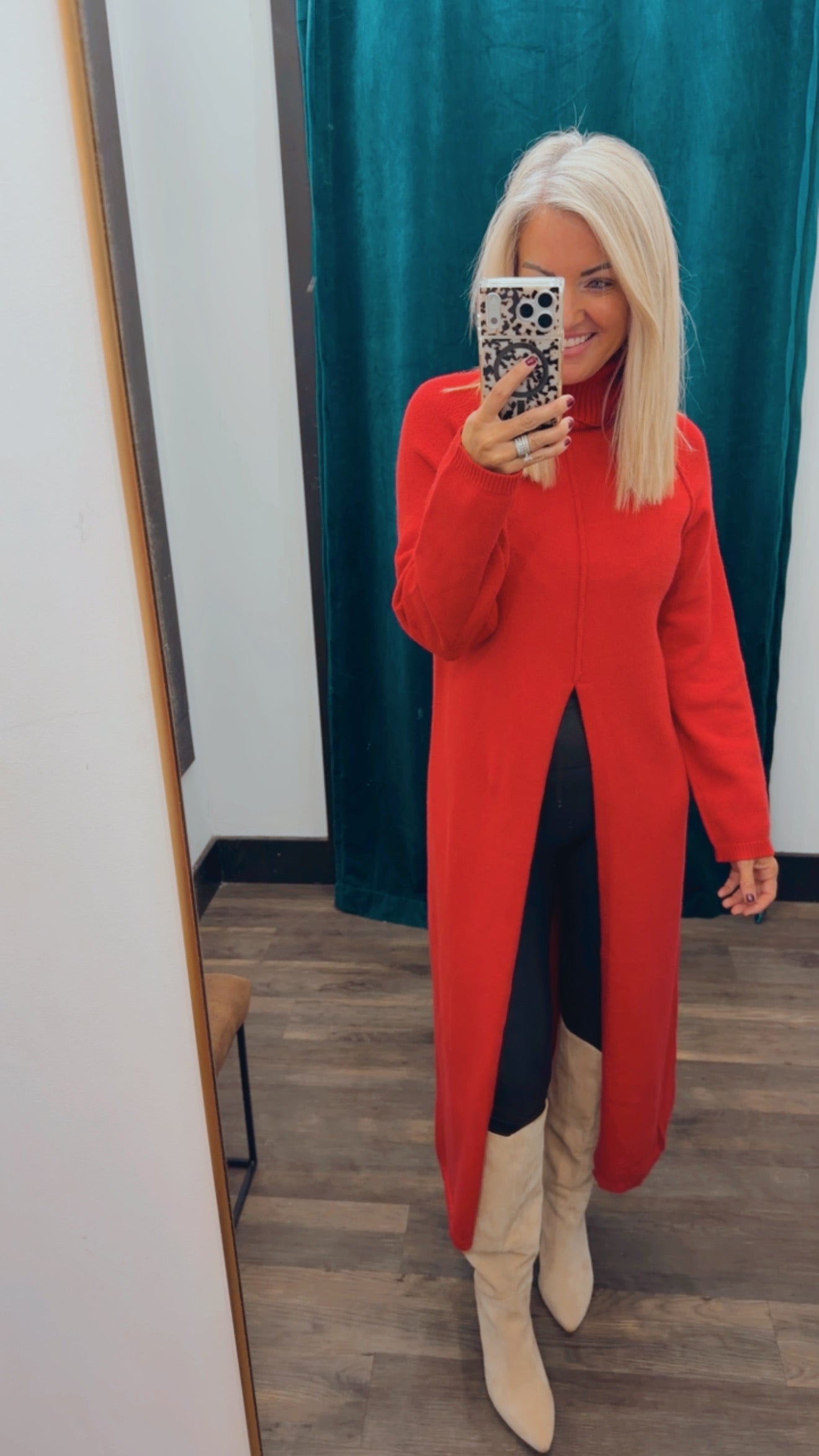 Front Slit Midi Sweater Dress