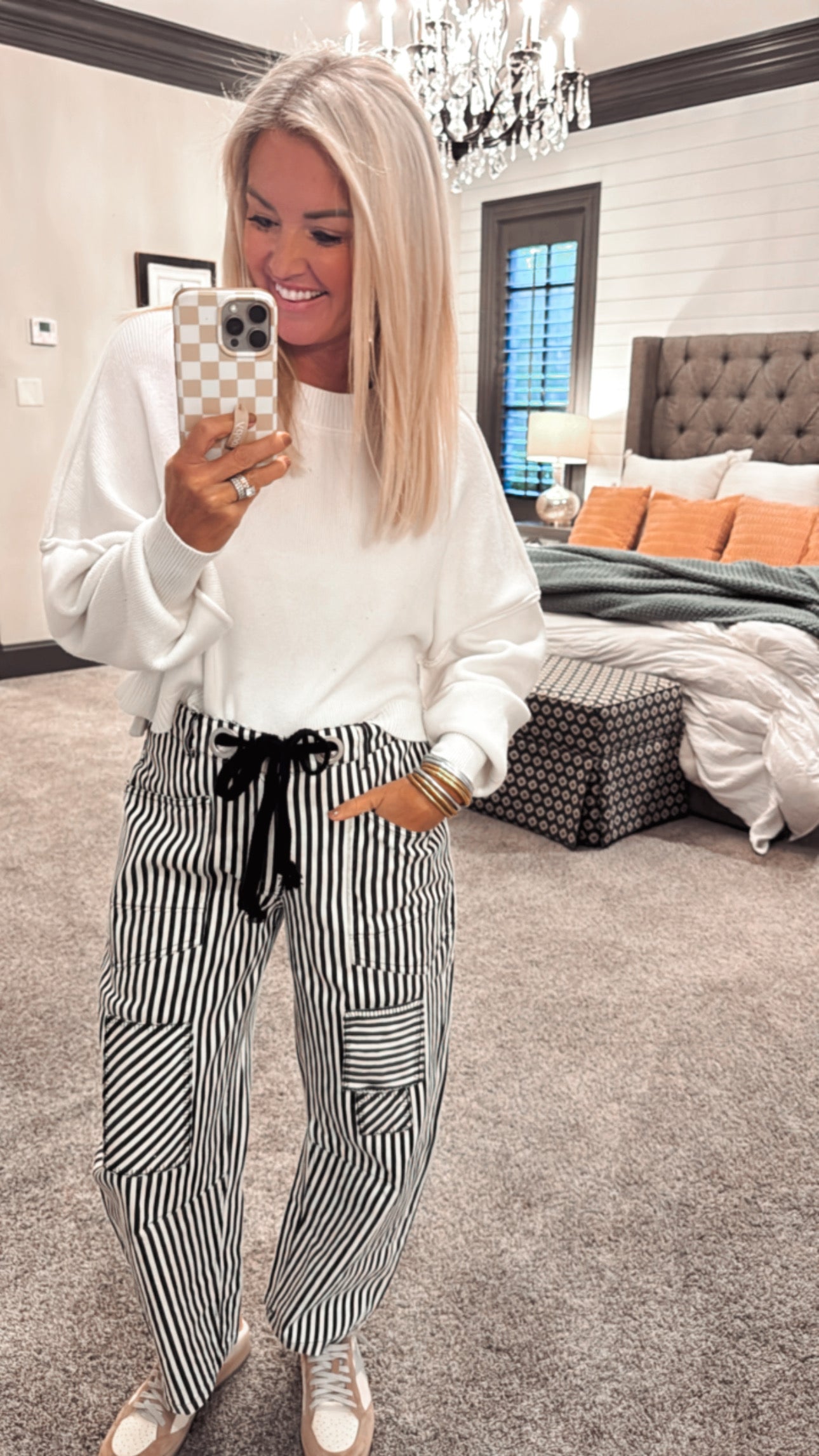Striped Twill Barrel Pants