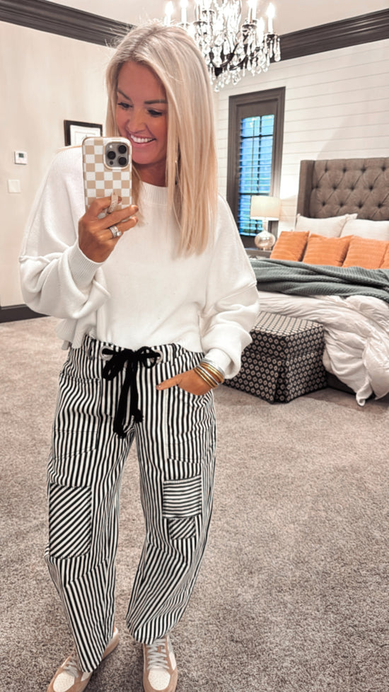 Striped Twill Barrel Pants