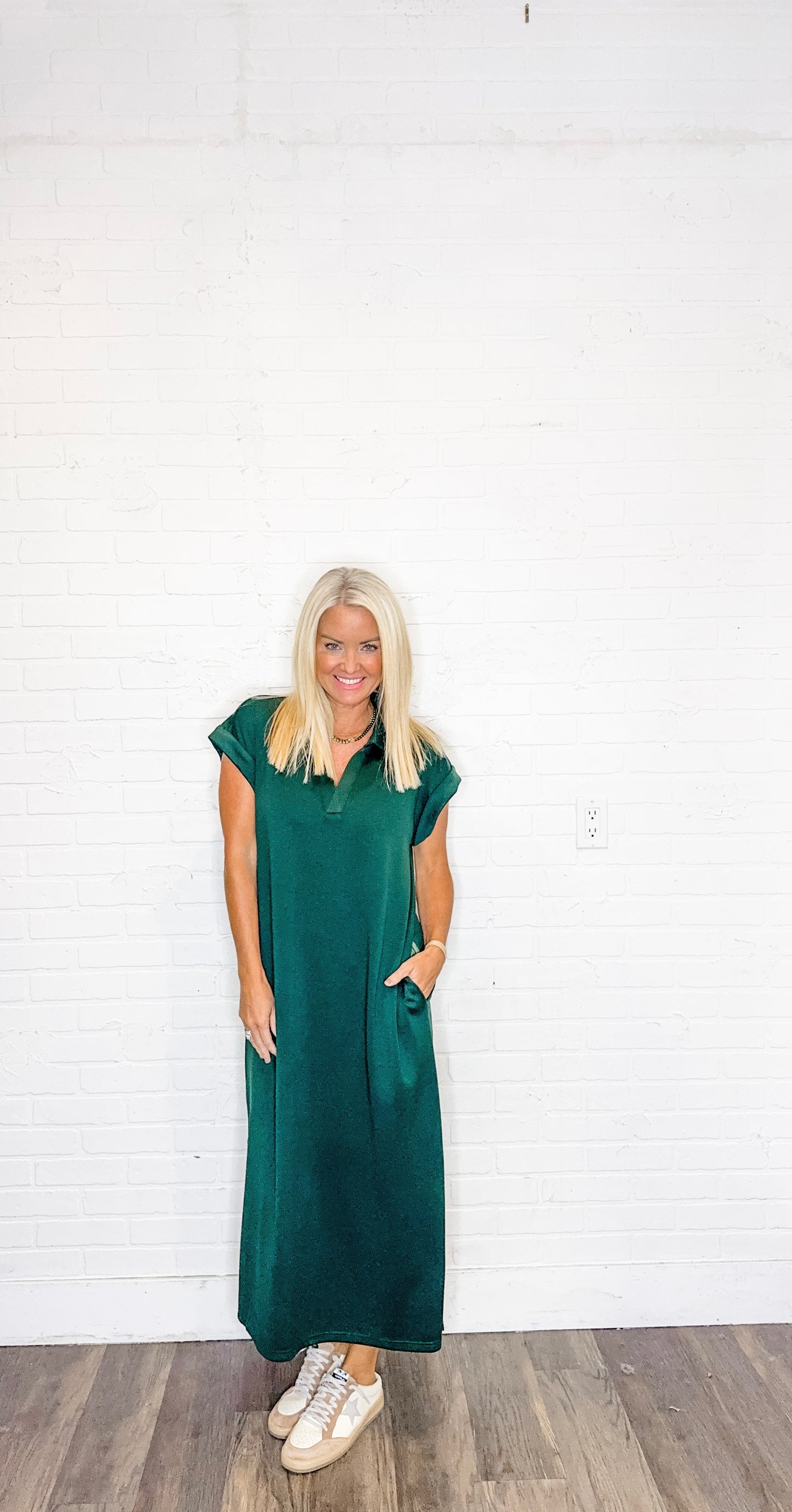 Collared Midi Dress With Pockets