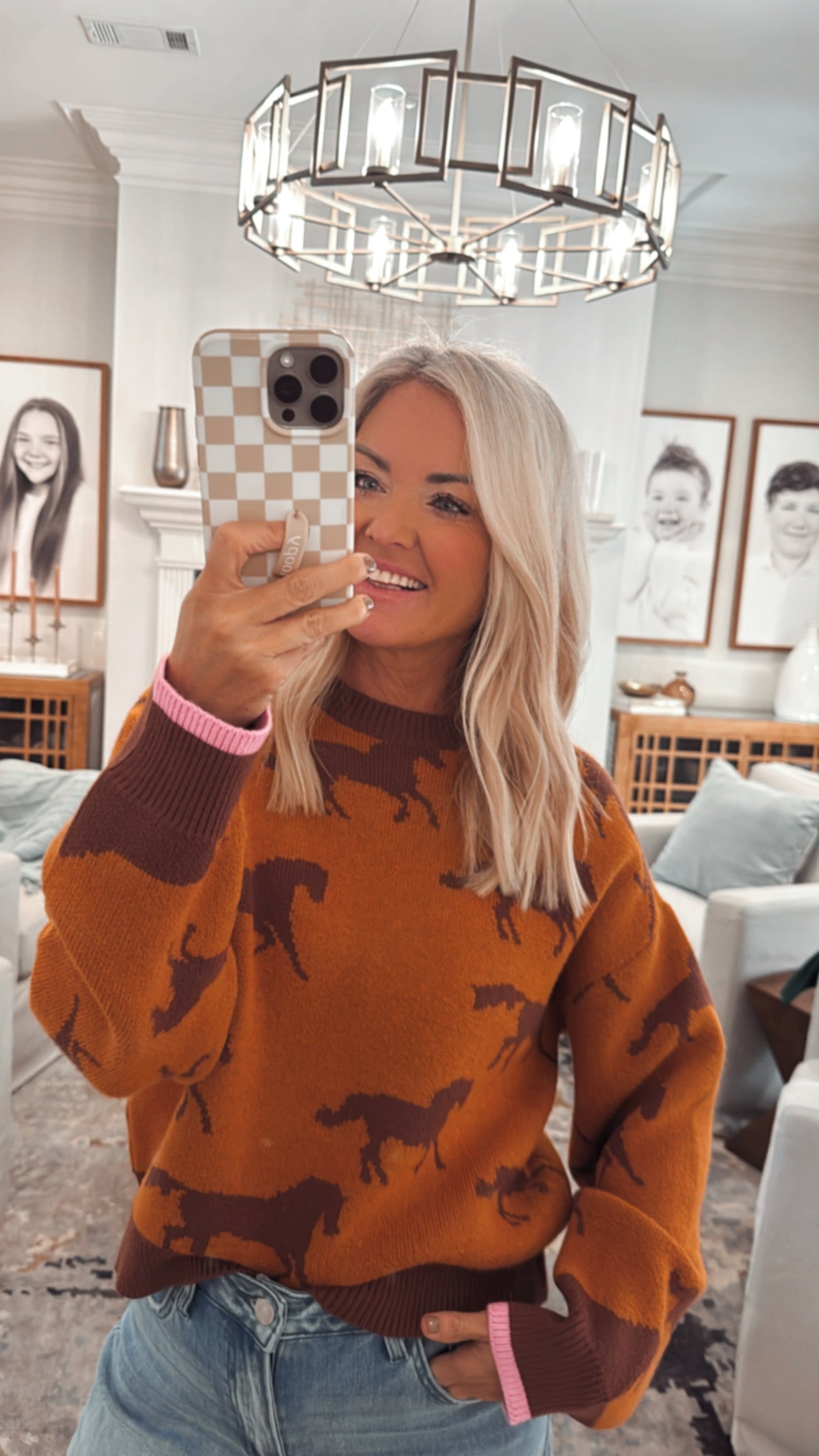 Horse Print Crewneck Sweater