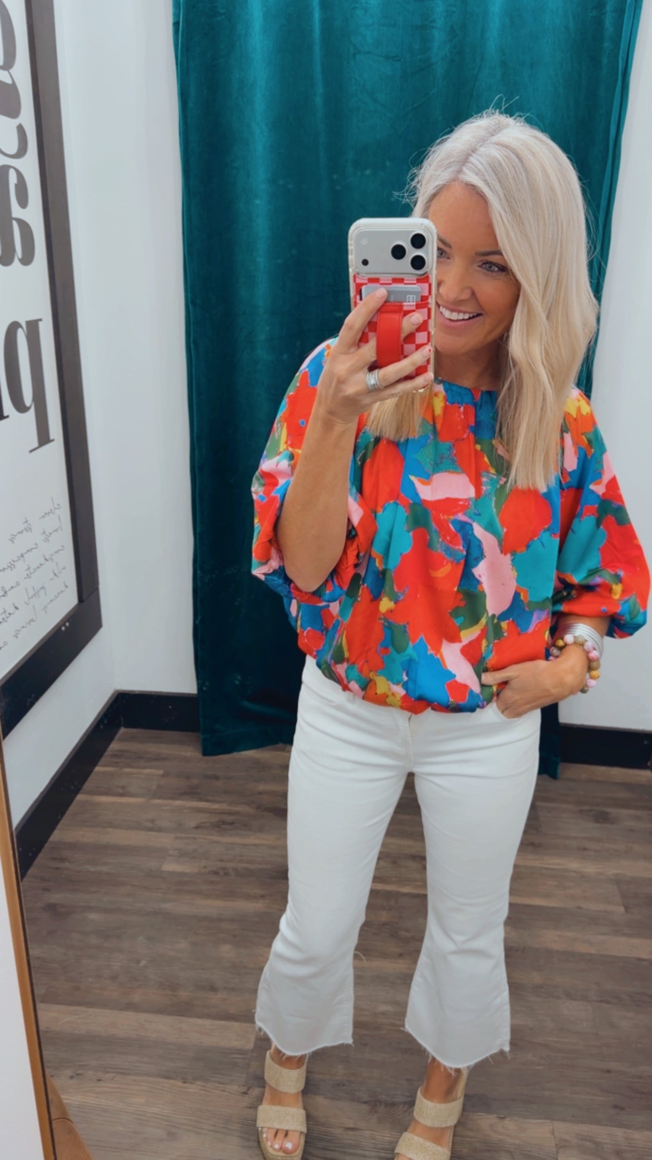 Balloon Sleeve Abstract Print Top