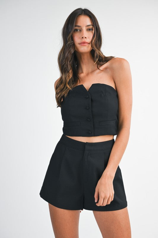 Button Down Tube Top And Shorts Set