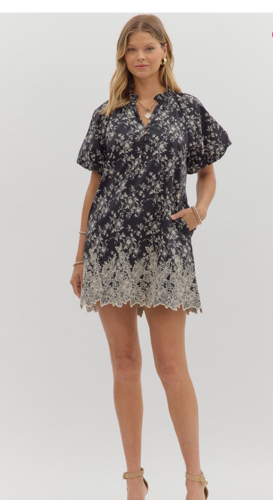 Embroidered Hem Mini Dress