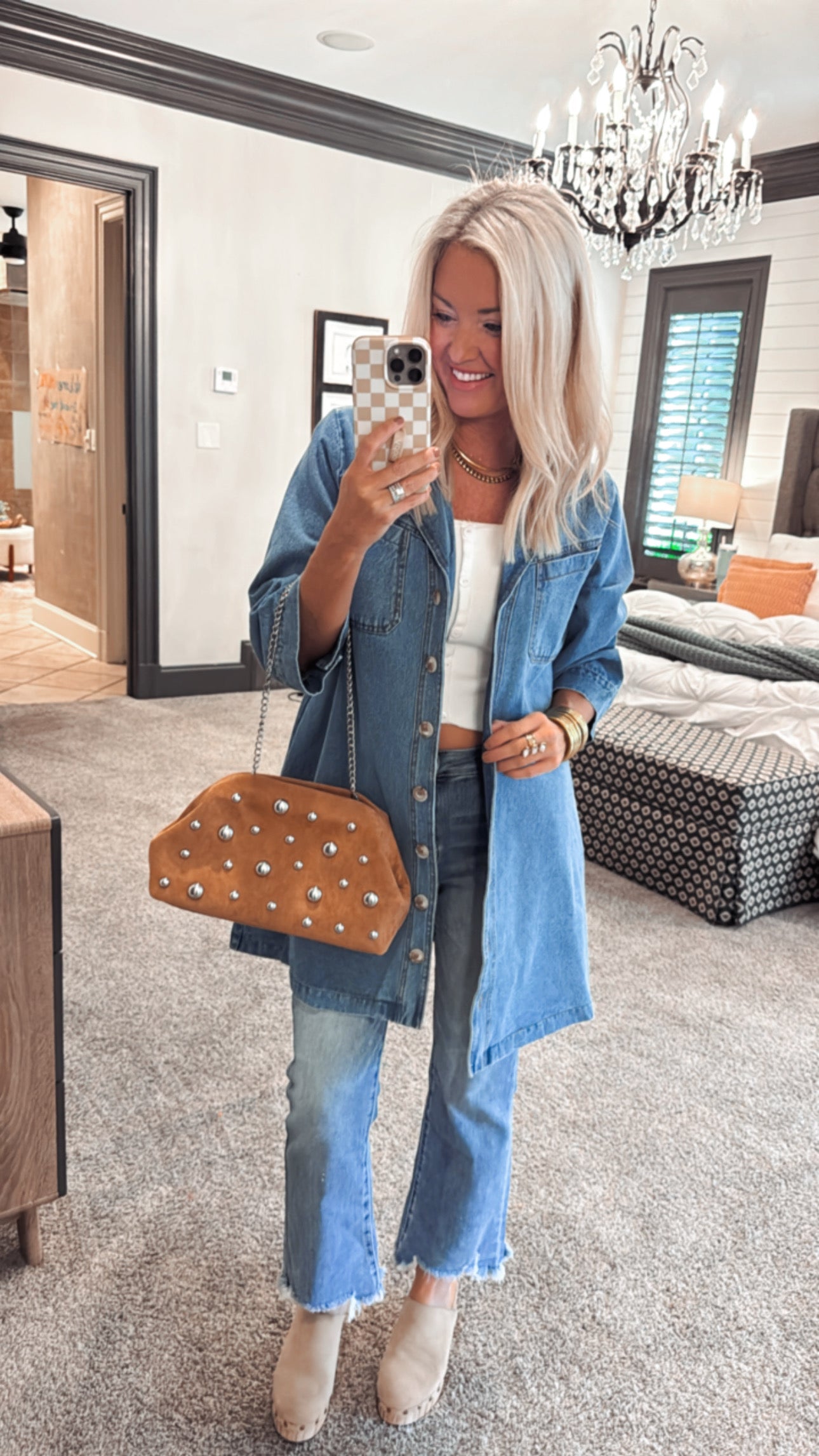 Denim 3/4 Sleeve Mini Dress