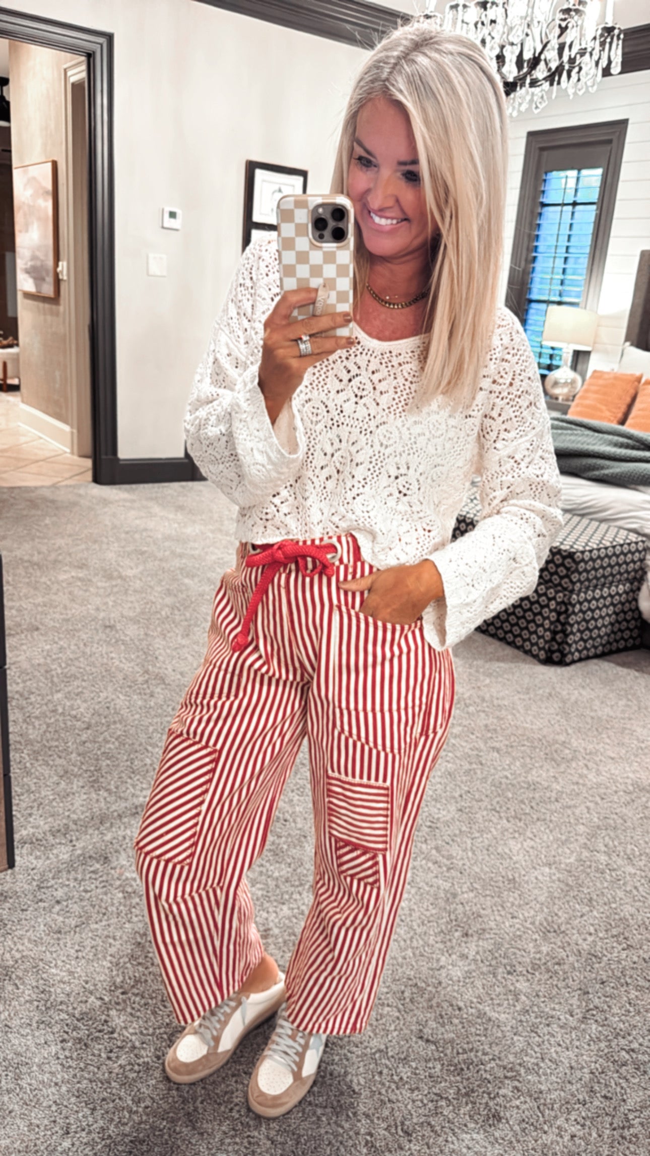 Striped Twill Barrel Pants