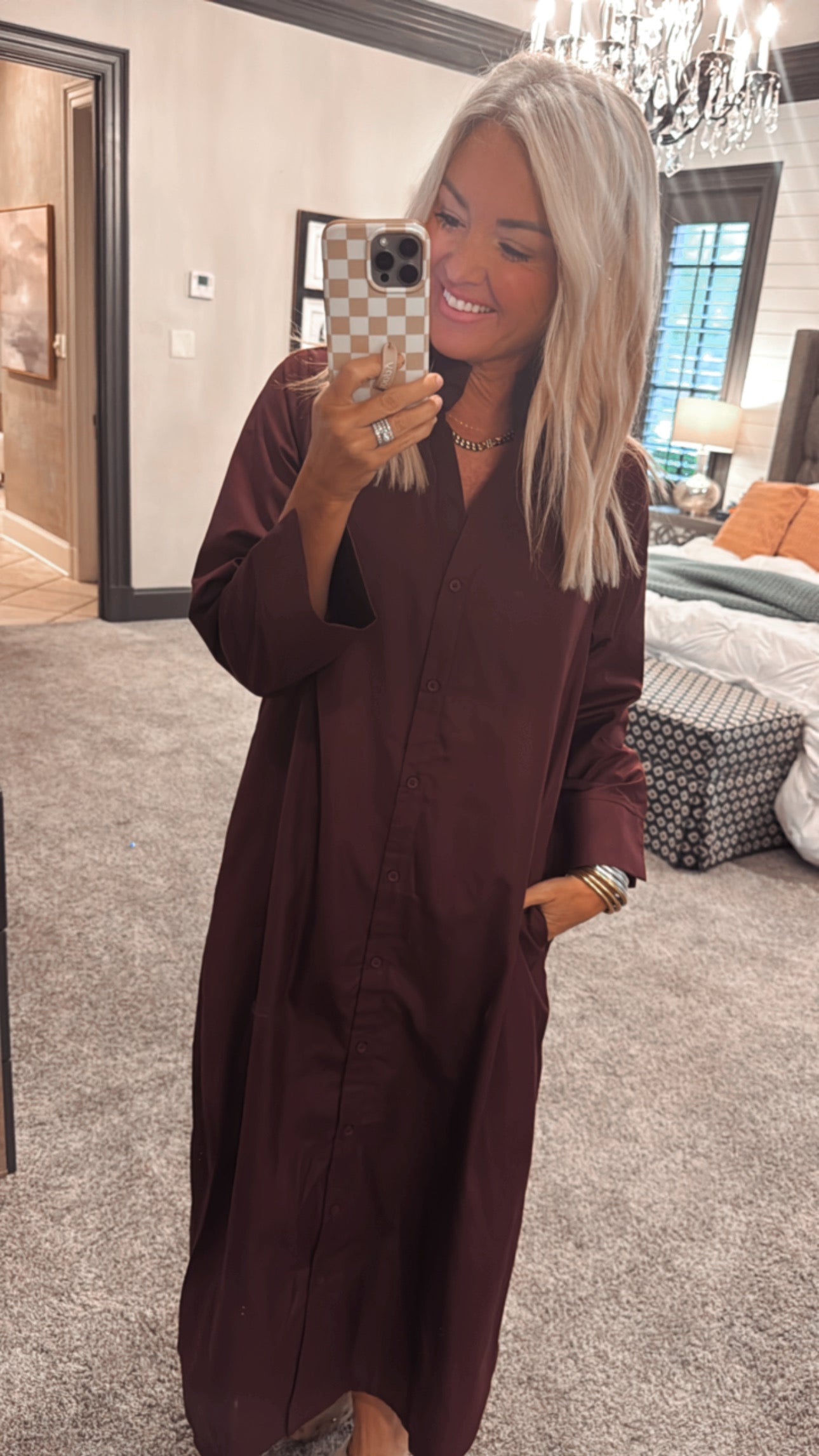 Solid Long Sleeve Midi Dress