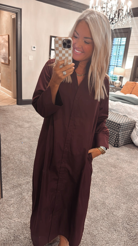 Solid Long Sleeve Midi Dress