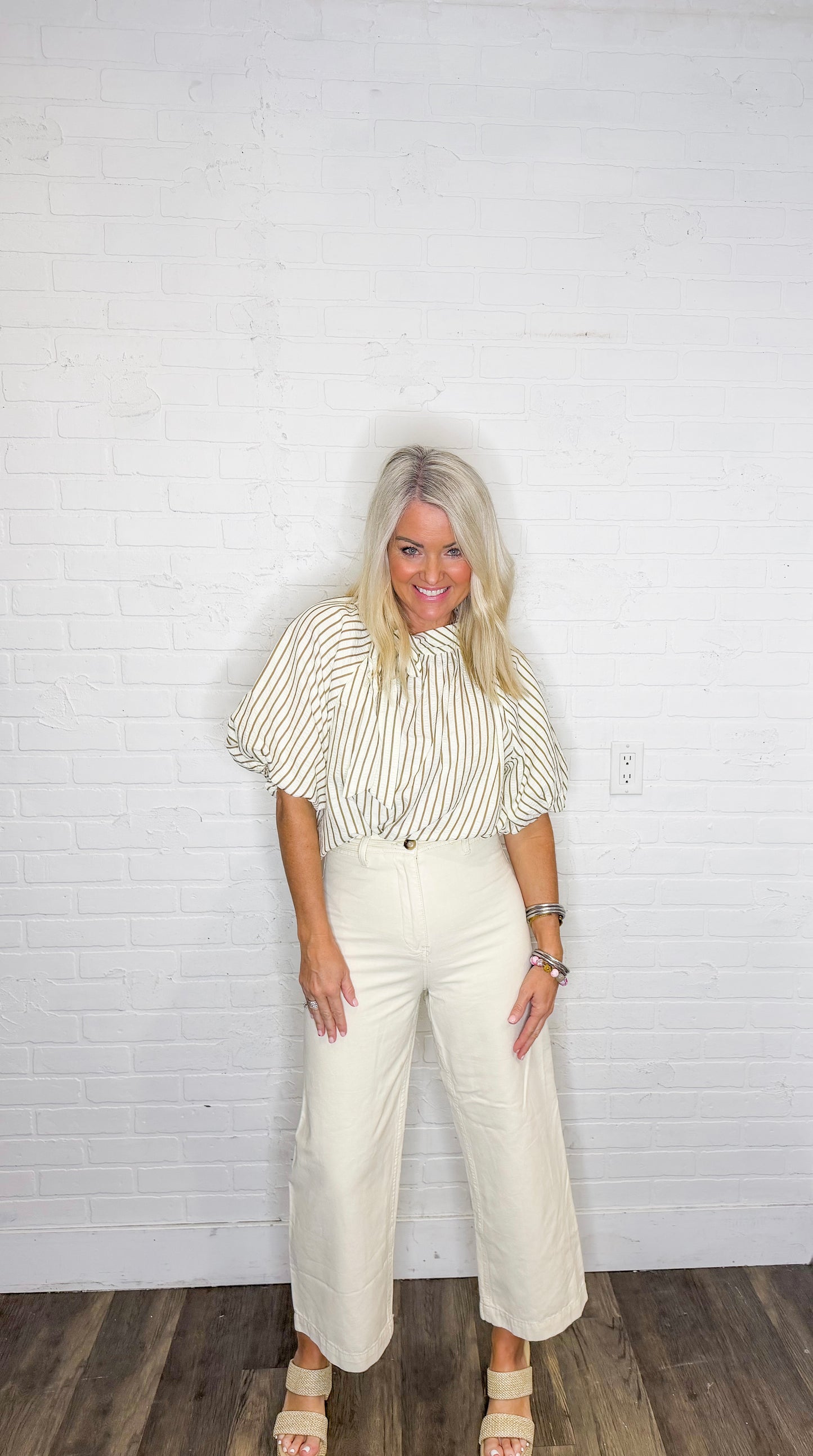 Puff Sleeve Vertical Stripes Top