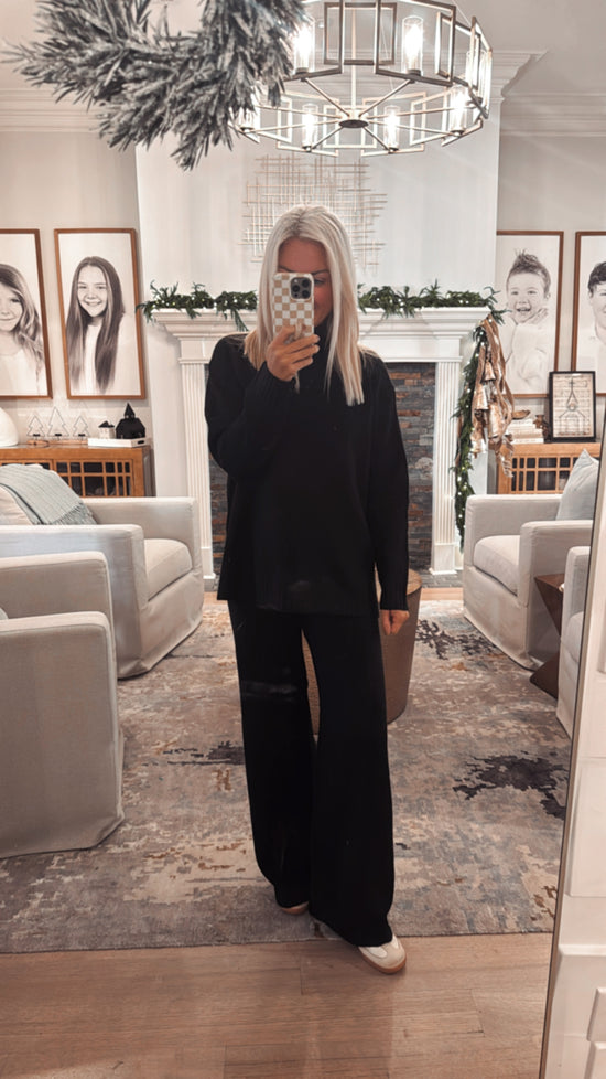 Mock Neck Sweater-wide Pants Matching Set