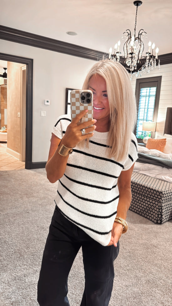 Stripe Short Sleeve Sweater