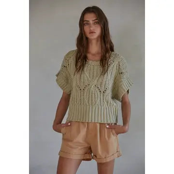 Cali Crochet Sweater In Olive