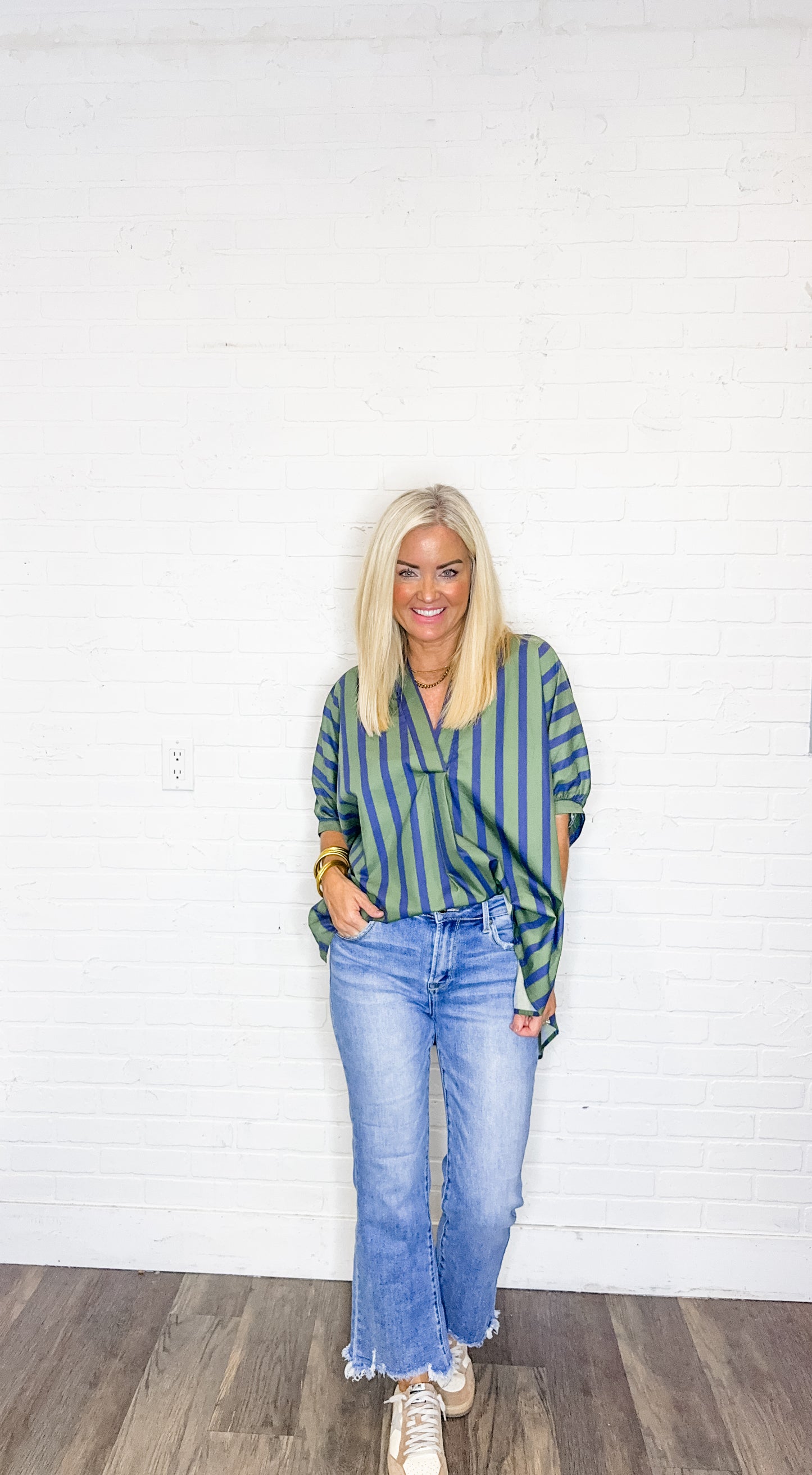 Striped V-Neck Oversized Top