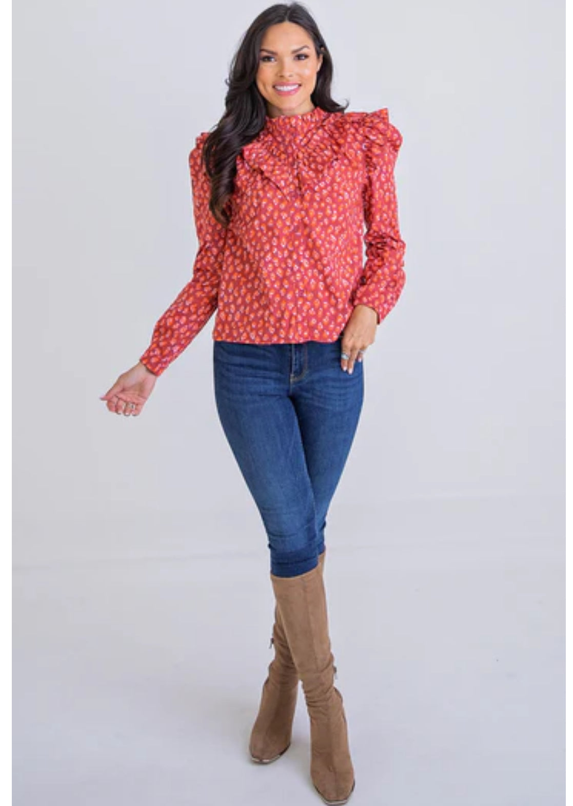 Leopard Poplin Ruffle Top