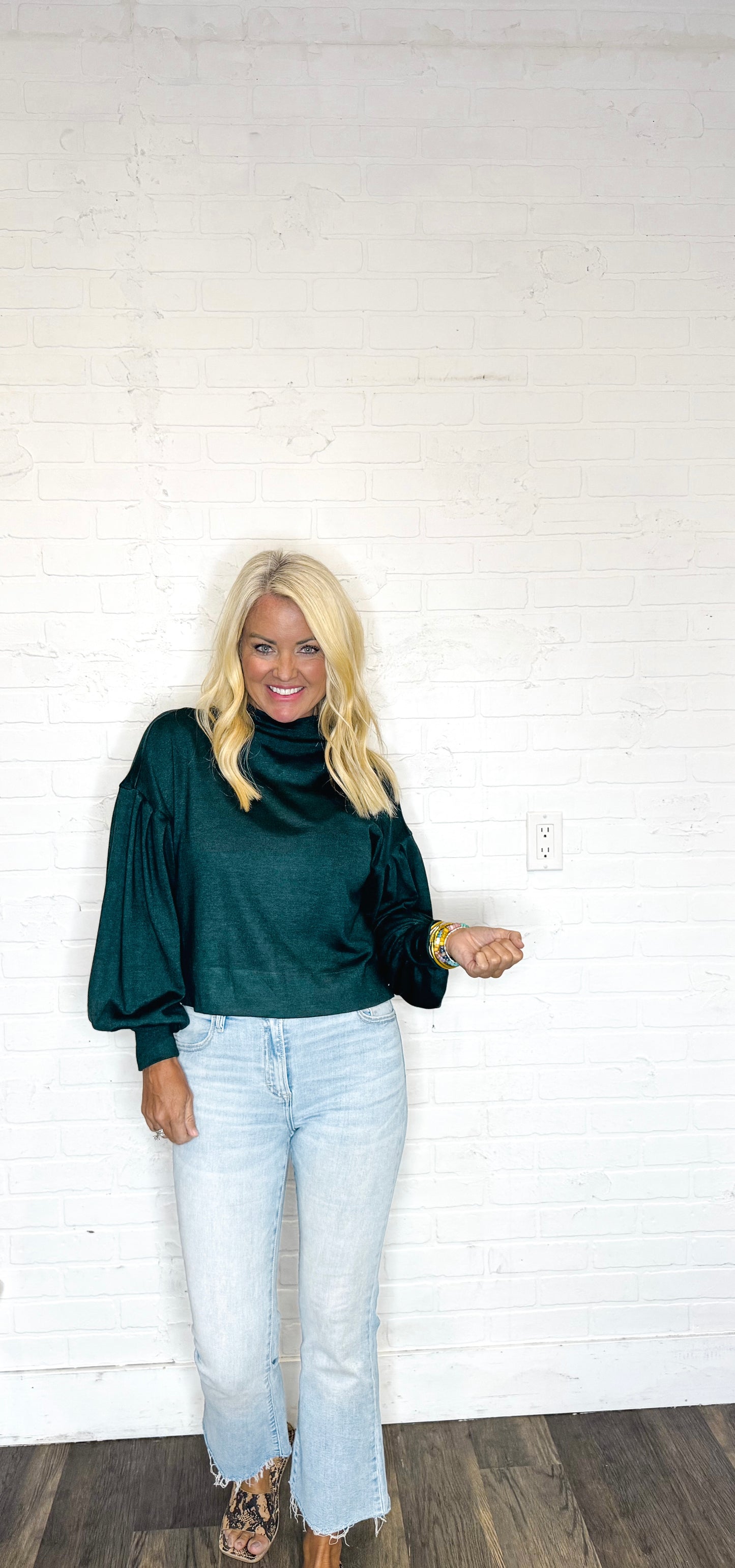 Balloon Sleeve Mock Neck Top