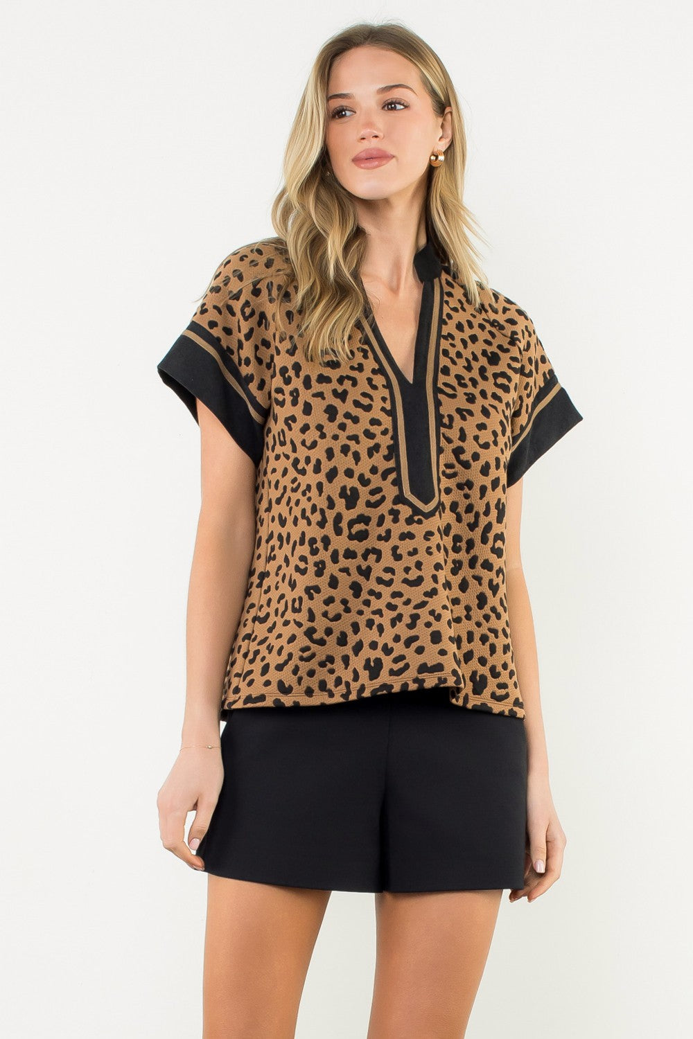 THML Cheetah Print V-neck Top