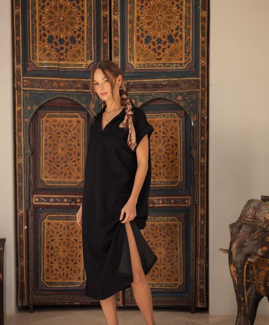 Collared Midi Dress With Pockets