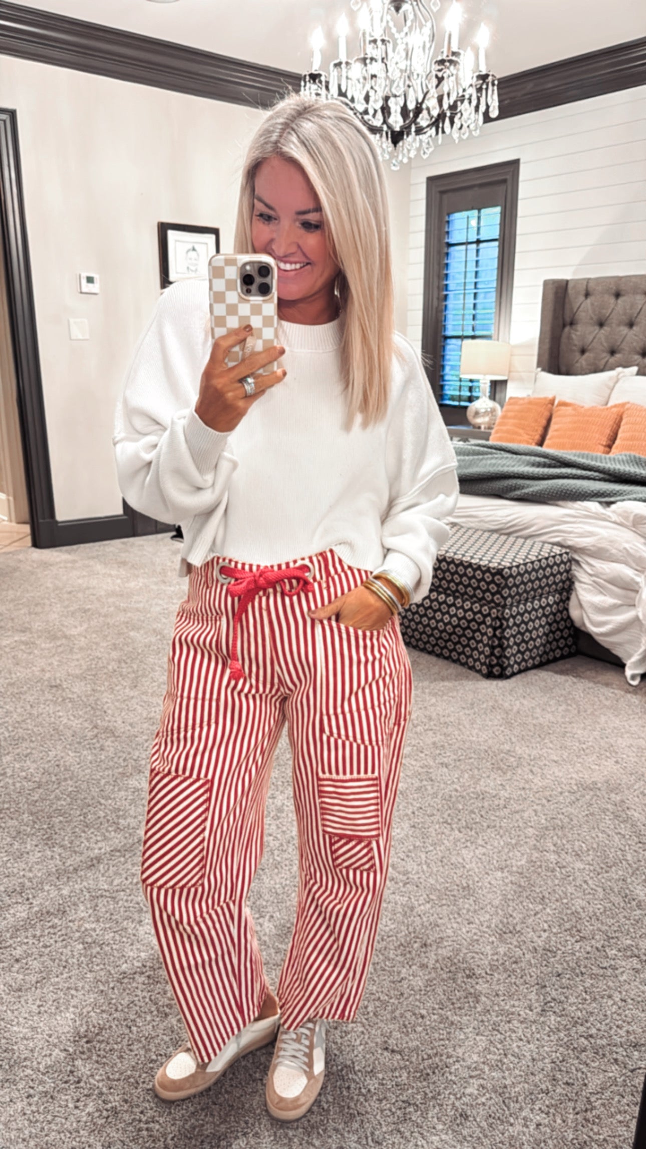 Striped Twill Barrel Pants