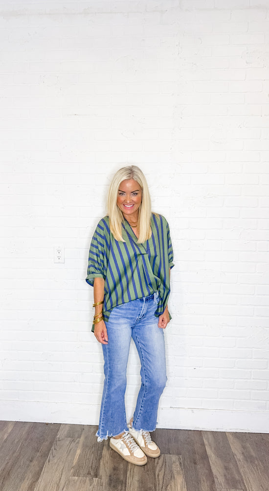Striped V-Neck Oversized Top