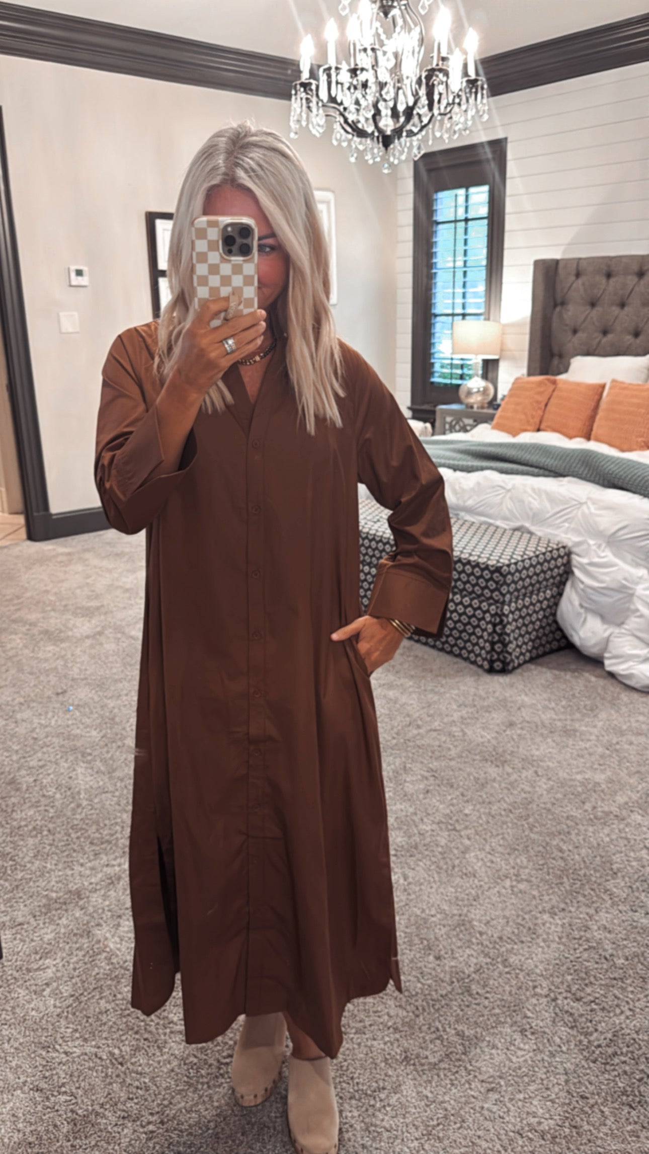 Solid Long Sleeve Midi Dress